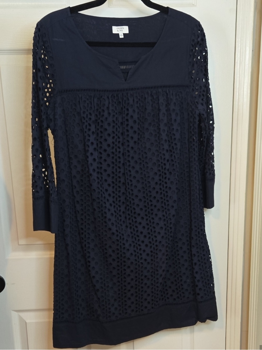 Crown & Ivy Navy Eyelet Shift Dress